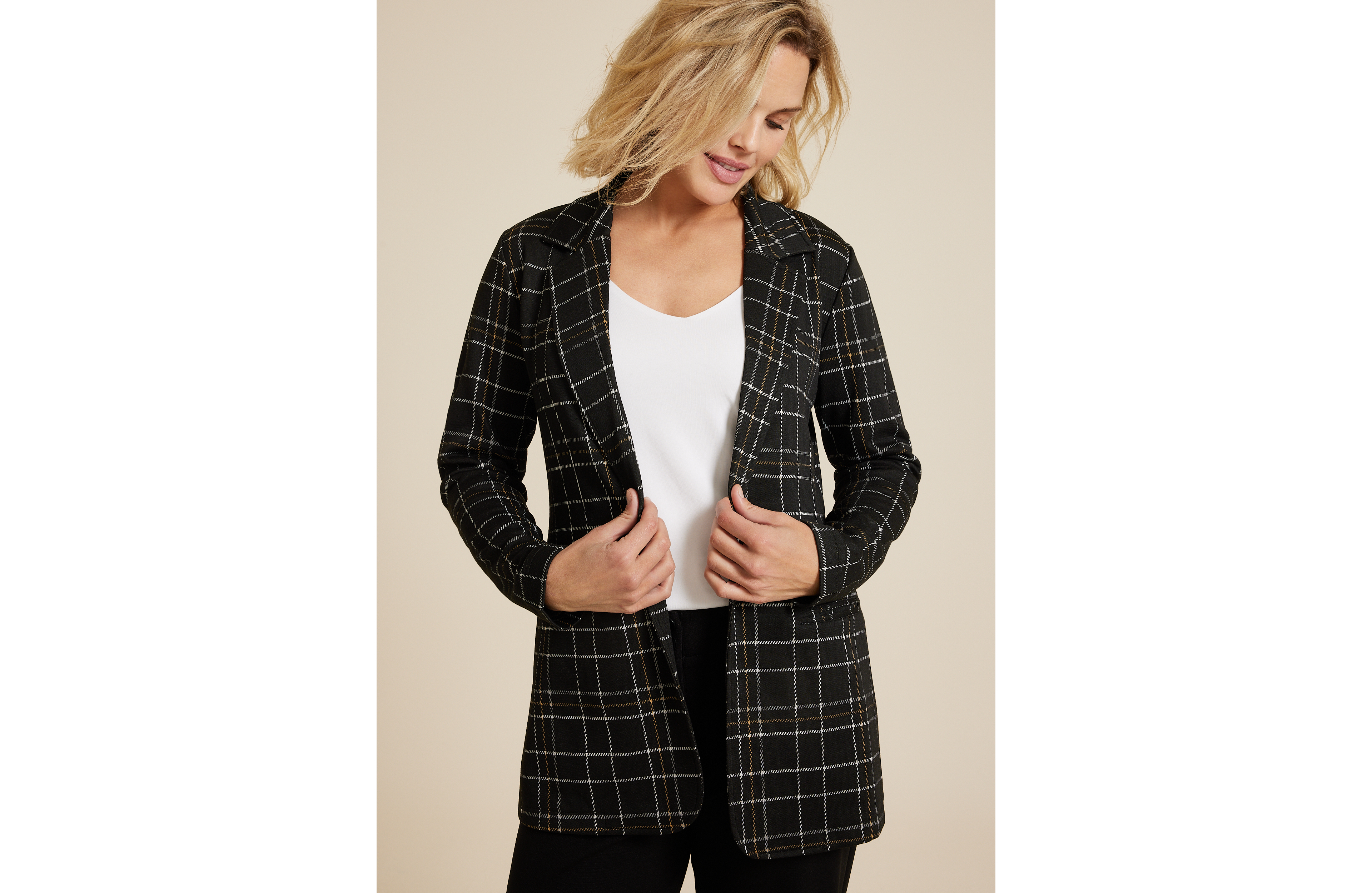 Plaid One Button Blazer
