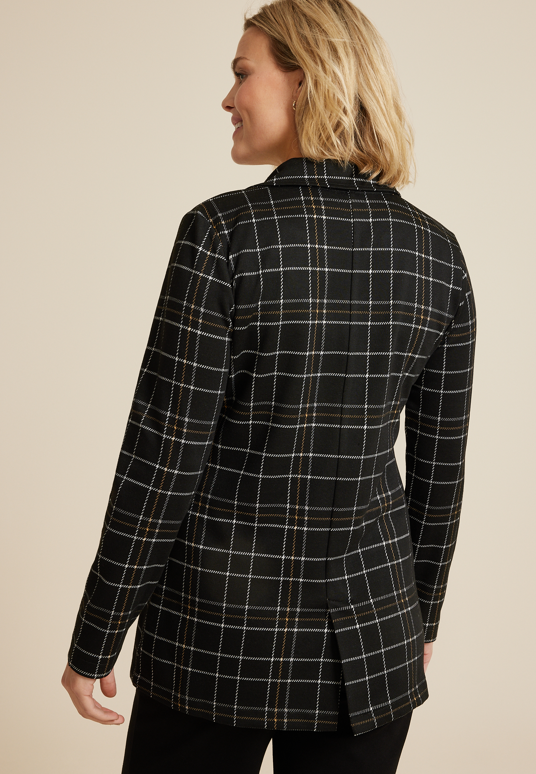 Plaid One Button Blazer, C1756, large