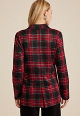 Plaid One Button Blazer, REBEL RED COMBO, small