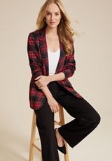 Plaid One Button Blazer, REBEL RED COMBO, small