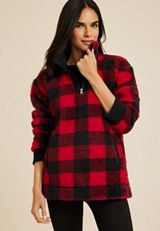 Sherpa Buffalo Plaid Pullover Sweatshirt, C2842, small