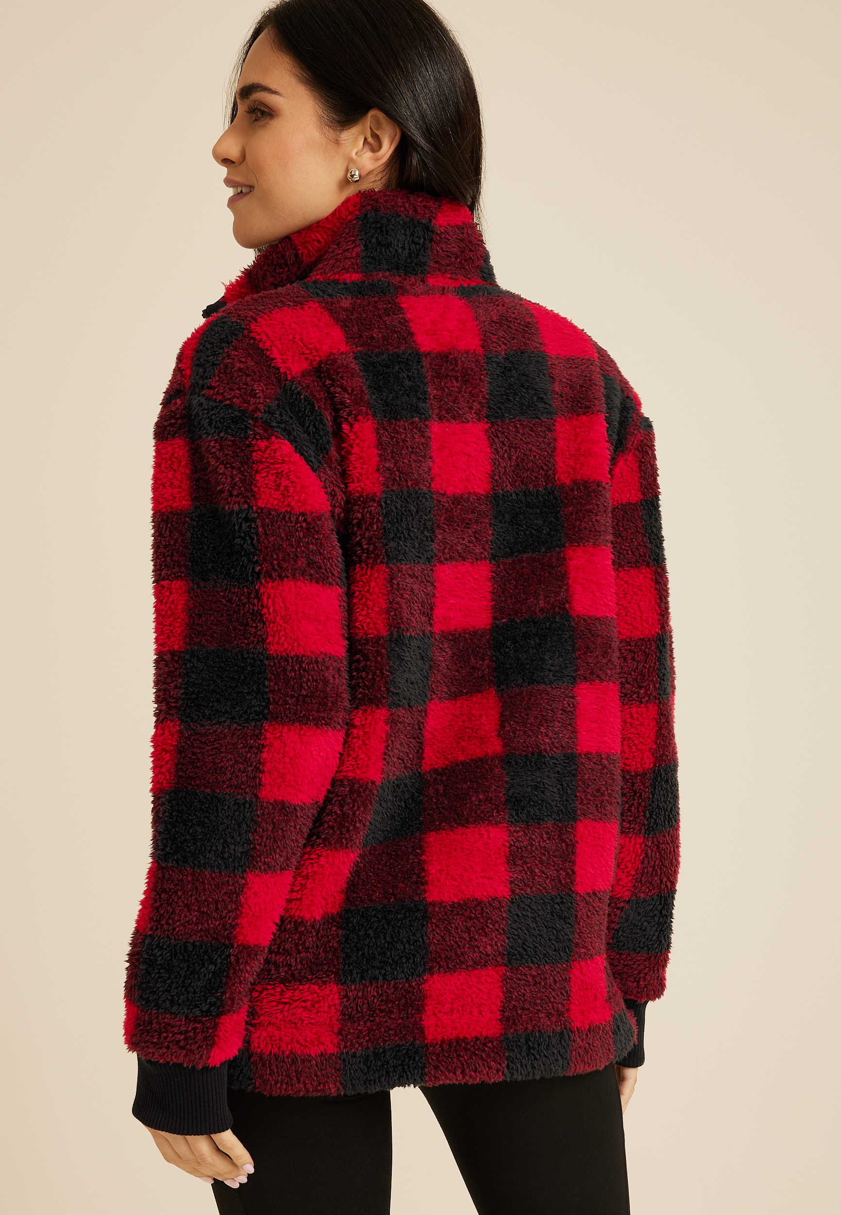Sherpa Buffalo Plaid Pullover Sweatshirt, C2842, large