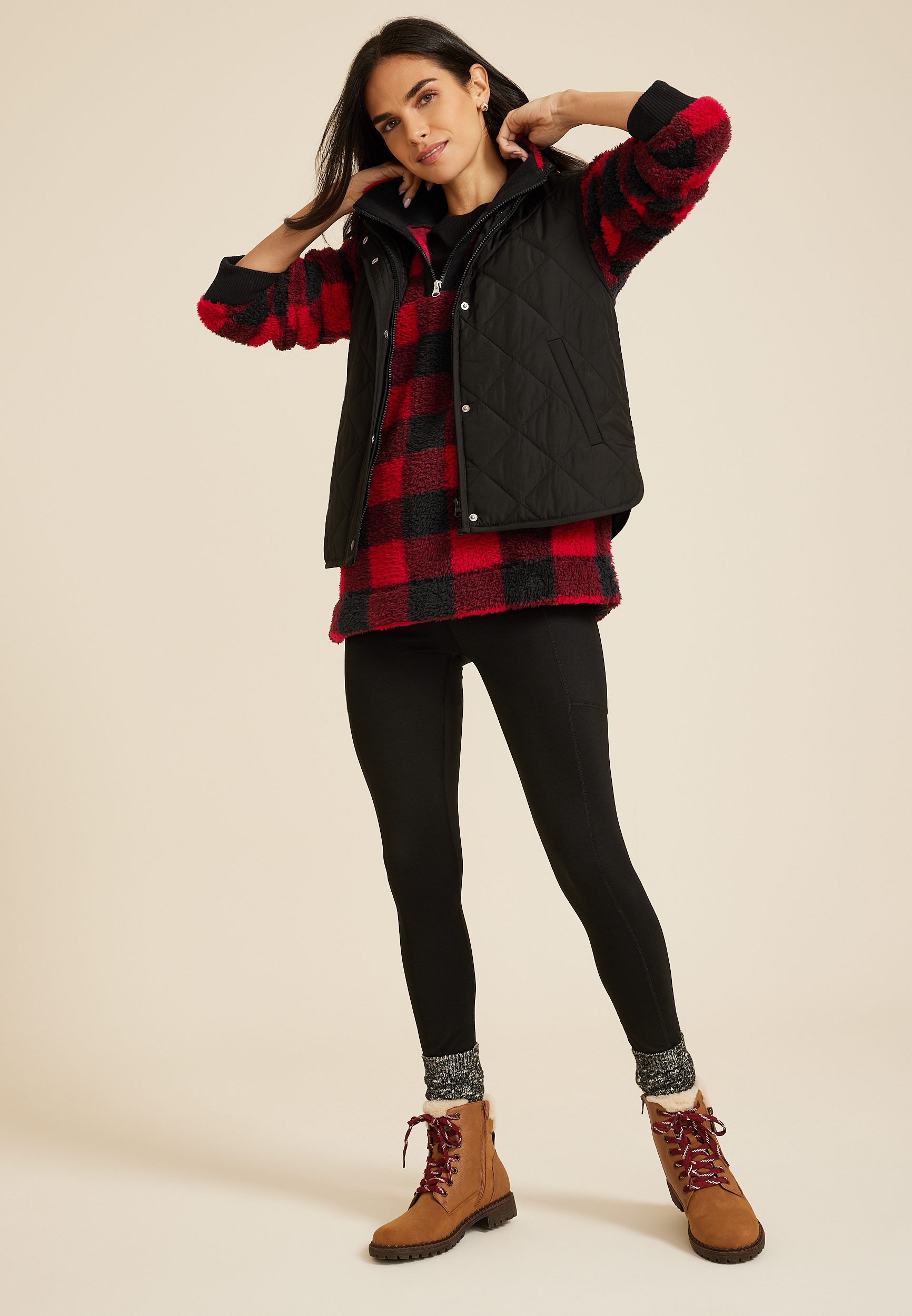 Sherpa Buffalo Plaid Pullover Sweatshirt, C2842, large