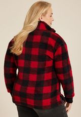 Plus Size Sherpa Buffalo Plaid Pullover Sweatshirt, C2842, small