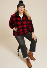 Plus Size Sherpa Buffalo Plaid Pullover Sweatshirt, C2842, small