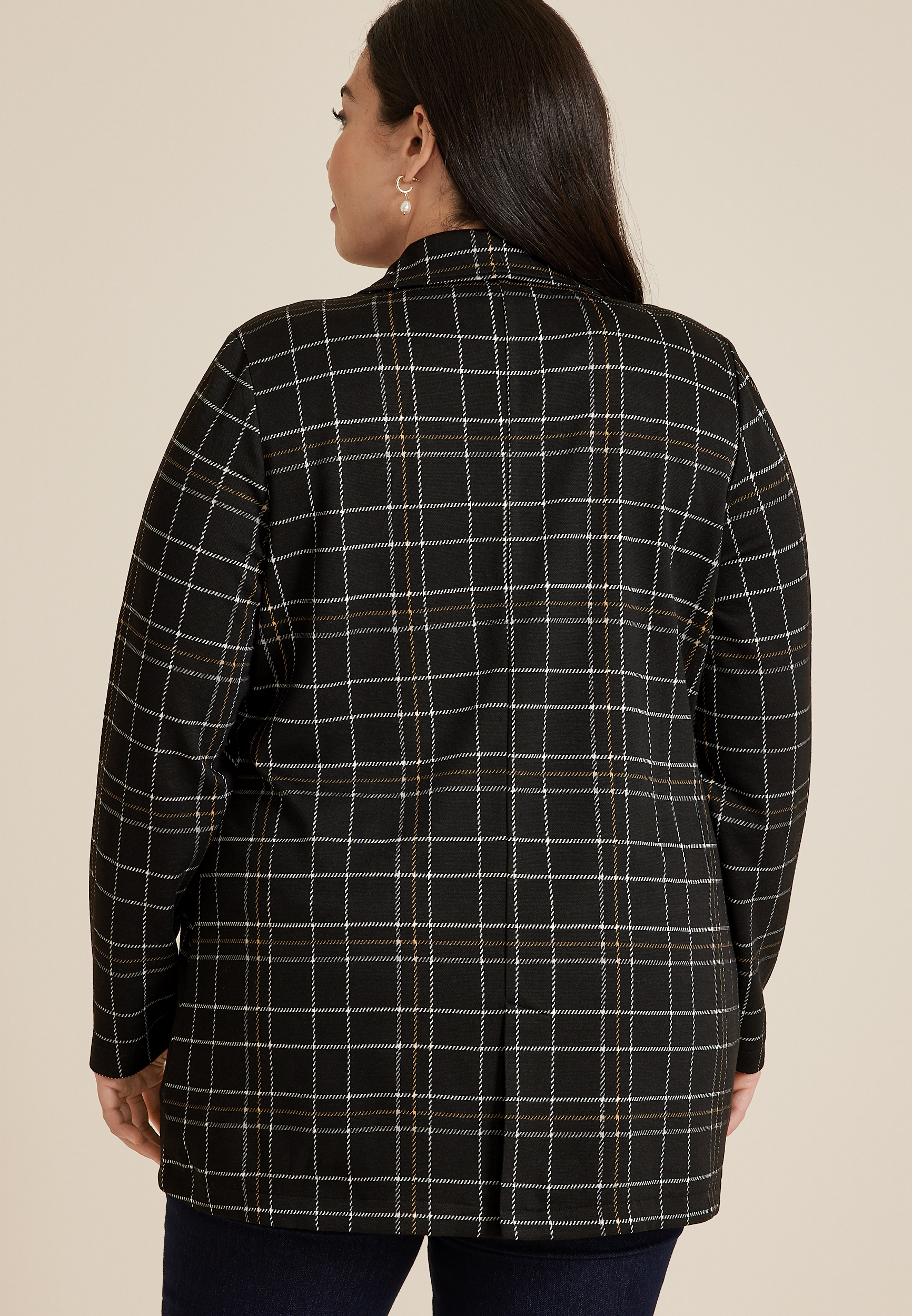 Plus Size Plaid One Button Blazer, C1756, large