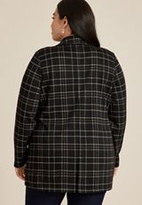 Plus Size Plaid One Button Blazer, C1756, small