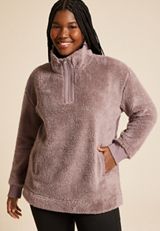 Plus Size Sherpa Pullover Sweatshirt, FOX TAUPE, small