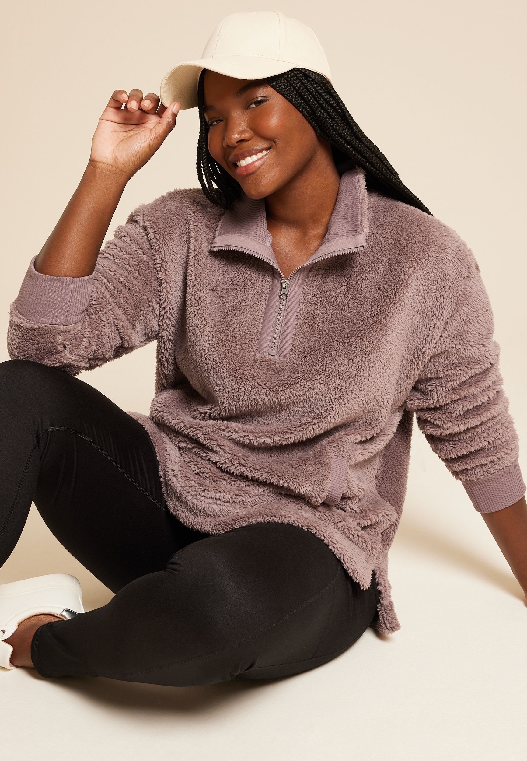 Plus Size Sherpa Pullover Sweatshirt, FOX TAUPE, large