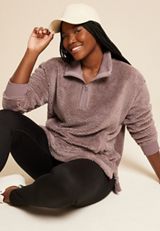 Plus Size Sherpa Pullover Sweatshirt, FOX TAUPE, small