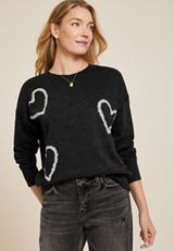 Scattered Hearts Relaxed Fit Sweatshirt, BLACK, small