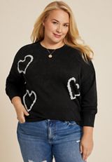 Plus Size Scattered Hearts Relaxed Fit Sweatshirt, C106, small
