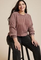 Plus Size edgely&trade; Rhinestone Embellished Shoulder Relaxed Fit Sweatshirt, C4291, small