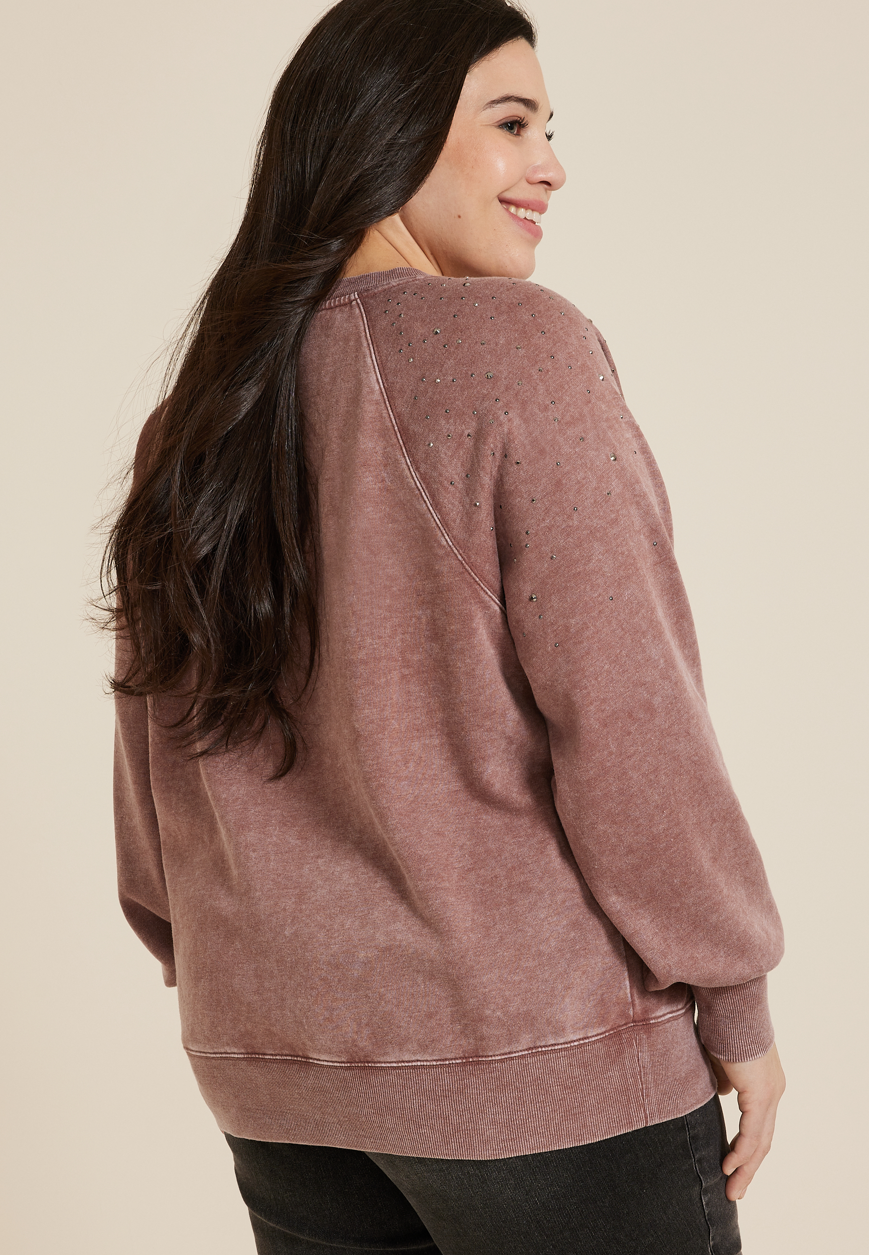 Plus Size edgely&trade; Rhinestone Embellished Shoulder Relaxed Fit Sweatshirt, C4291, large