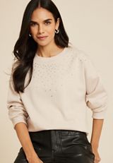 edgely&trade; Rhinestone Embellished Relaxed Fit Sweatshirt, C496, small