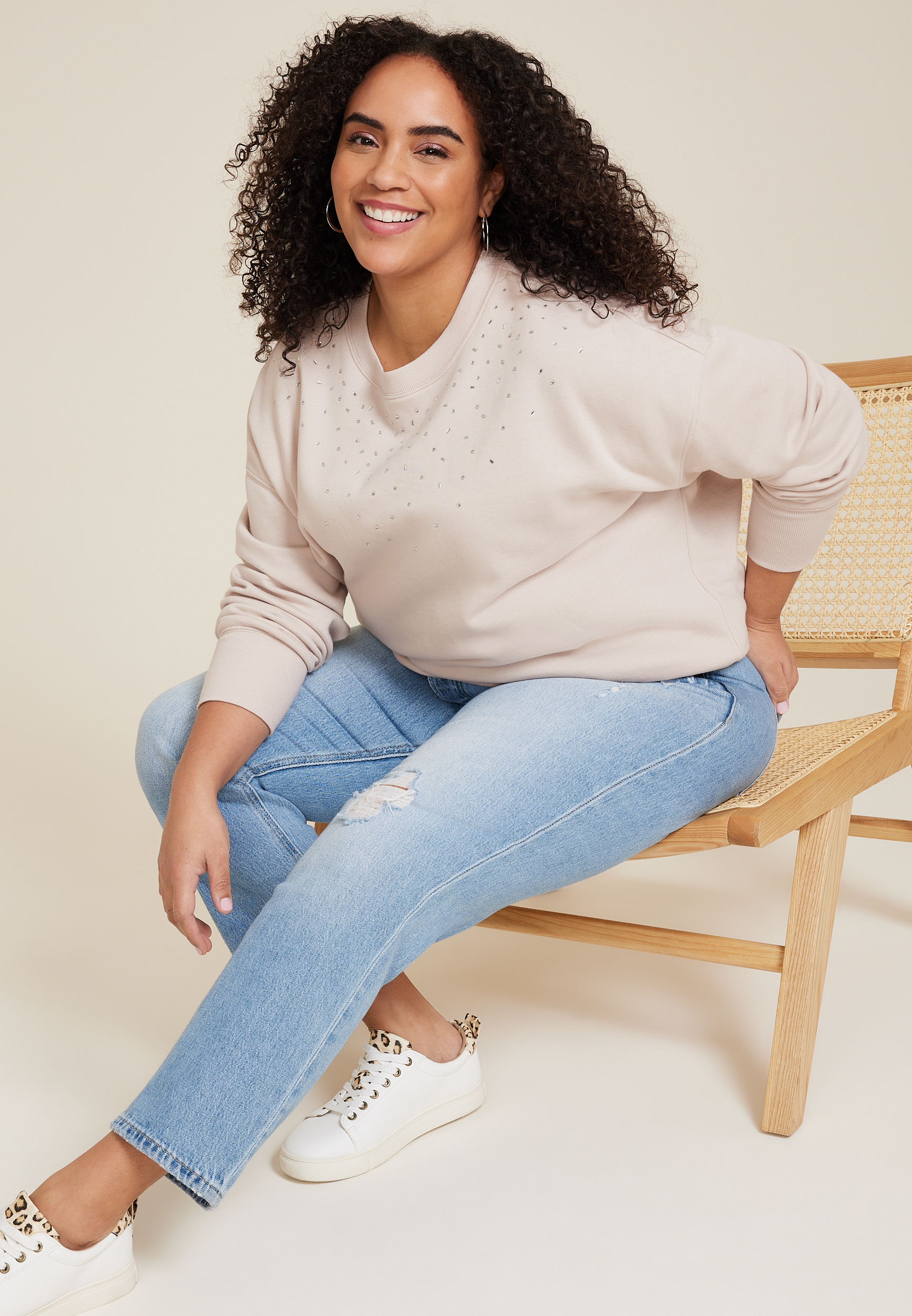 Plus Size edgely&trade; Rhinestone Embellished Relaxed Fit Sweatshirt, C496, large
