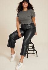 Plus Size edgely&trade; Faux Leather High Rise Patch Pocket Wide Leg Pant, C106, small
