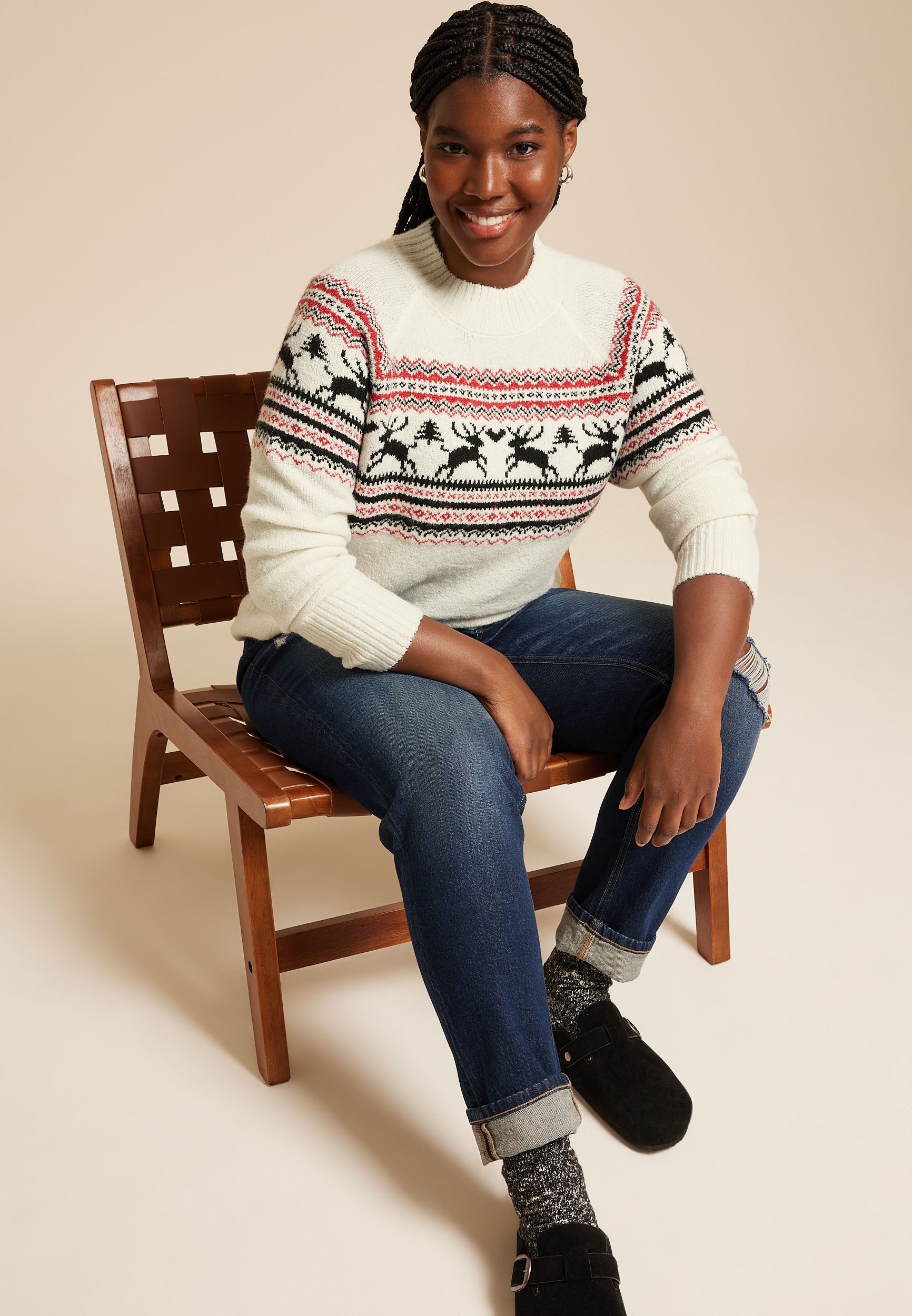 Plus Size Fair Isle Reindeer Sweater, C3986, large