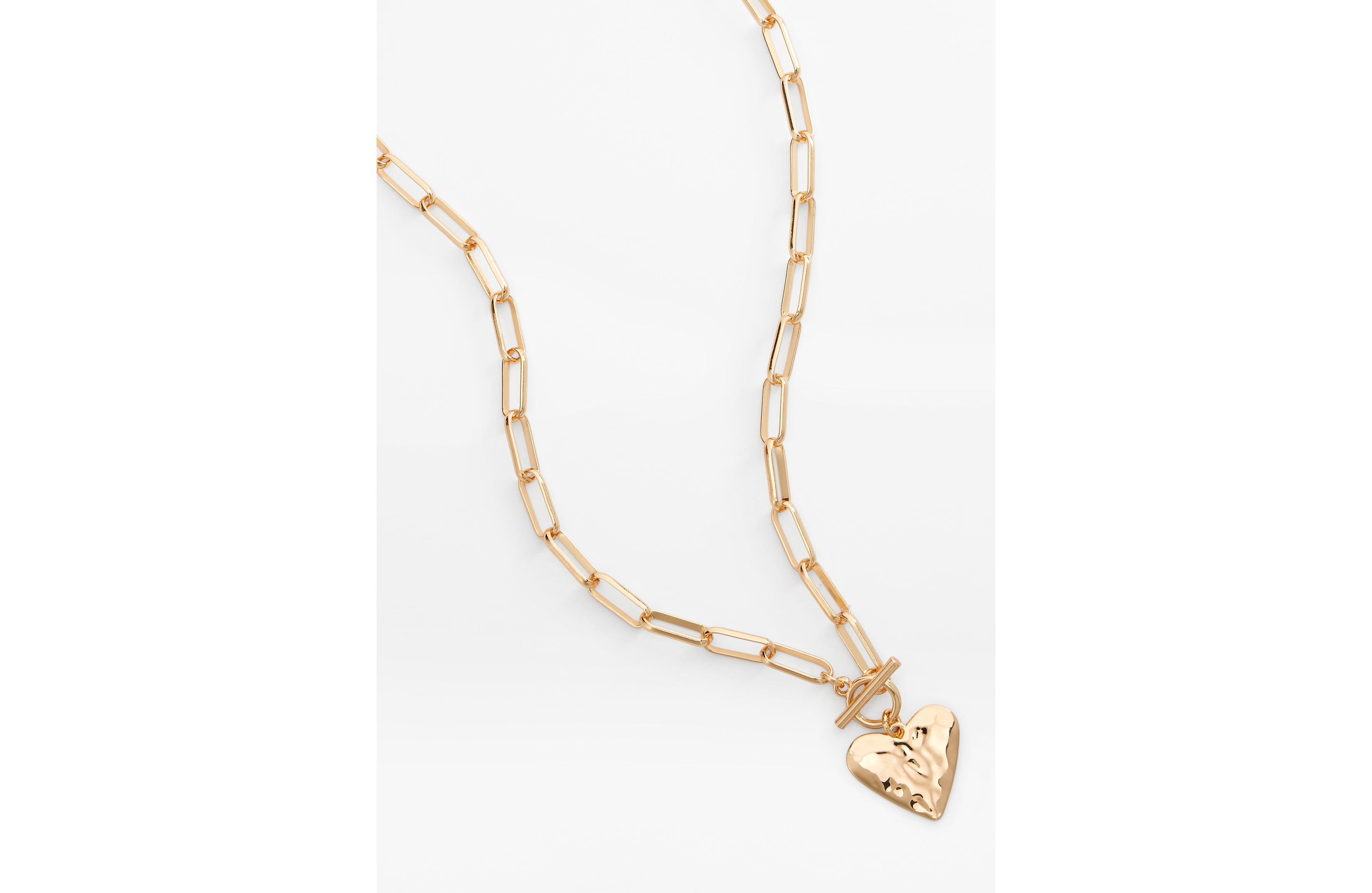 Gold Hammered Heart Toggle Necklace