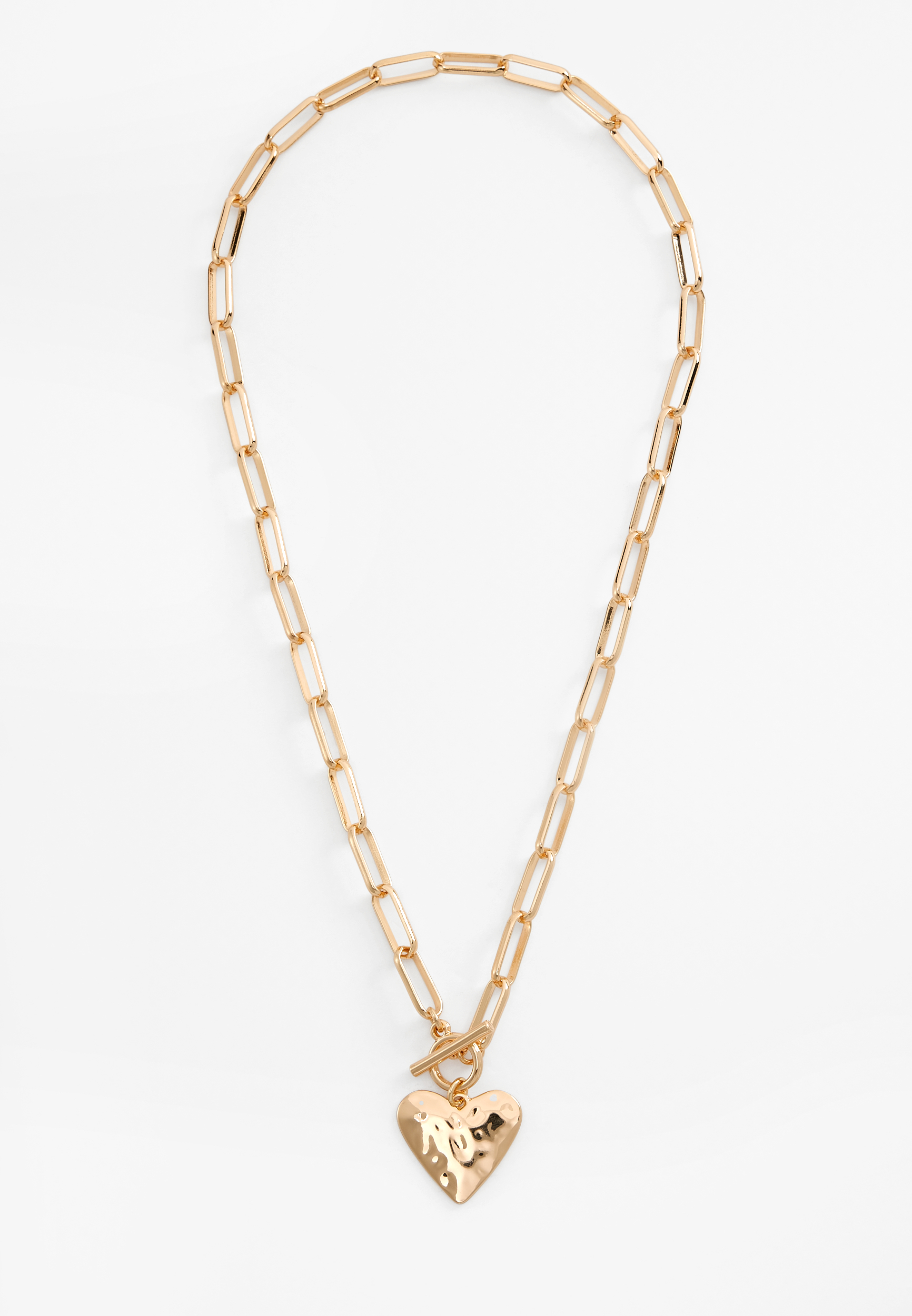 Gold Hammered Heart Toggle Necklace, C605, large