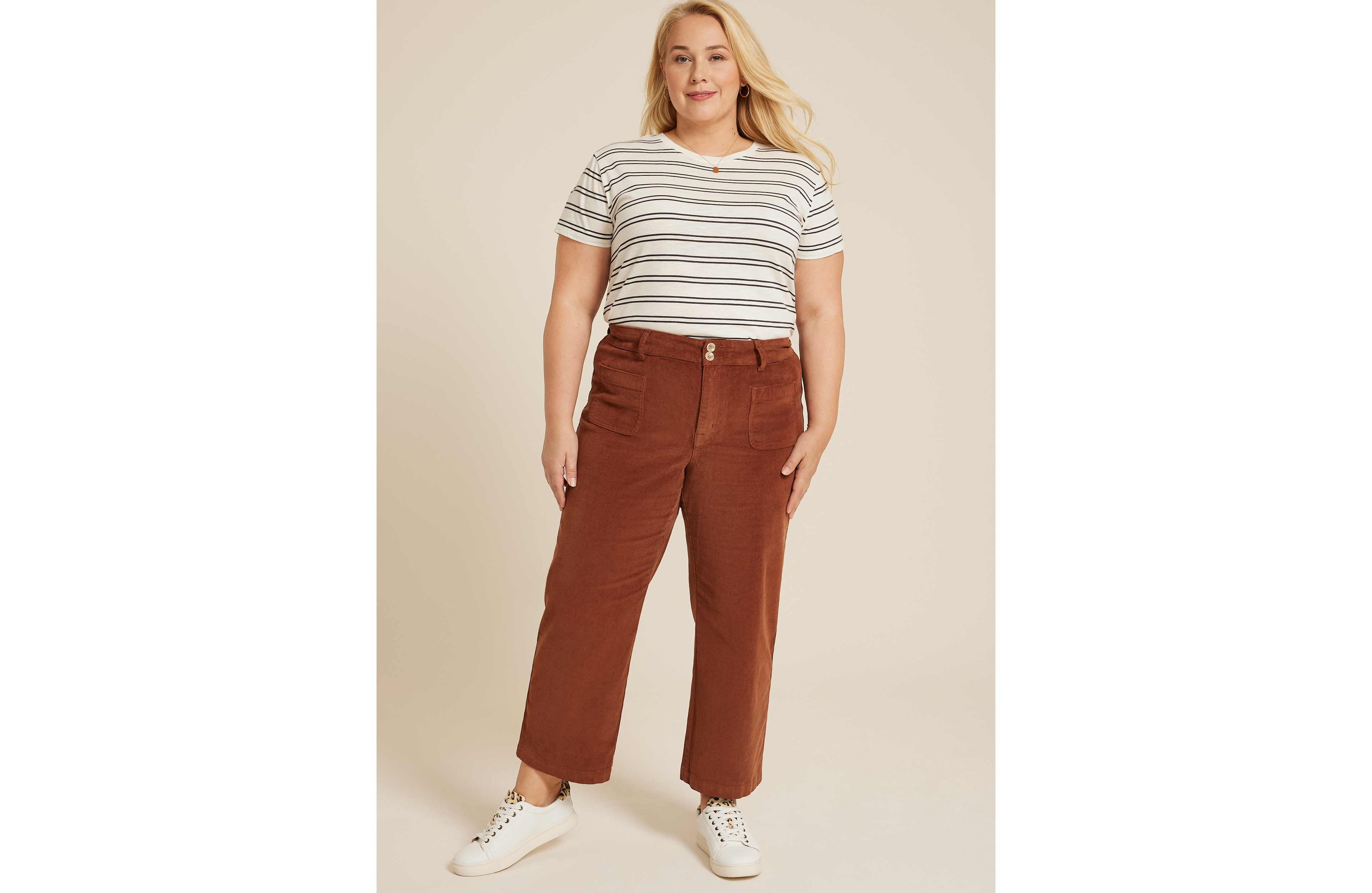 Plus Corduroy High Rise Patch Pocket Wide Leg Pant