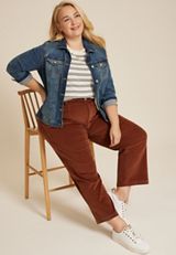 Plus Size Corduroy High Rise Patch Pocket Wide Leg Pant, C9814, small