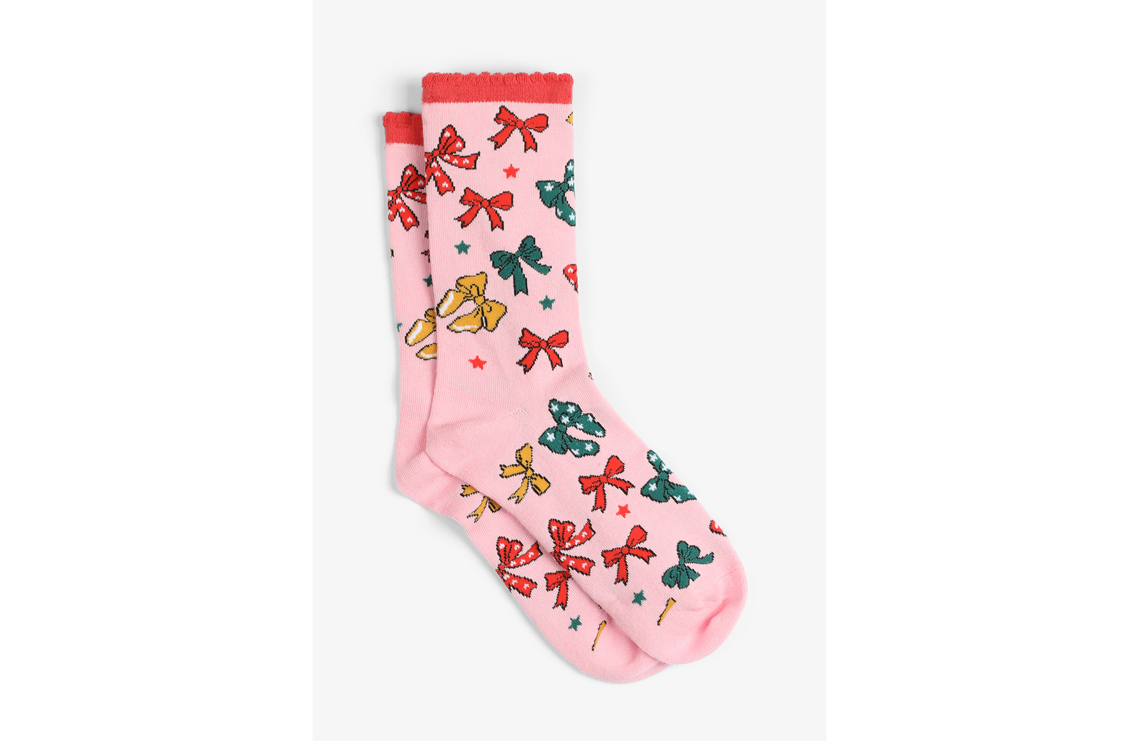 Colorful Holiday Bow Ruffle Trim Crew Socks