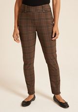 Bengaline Mid Rise Plaid Skinny Pant, BROWN COMBO, small