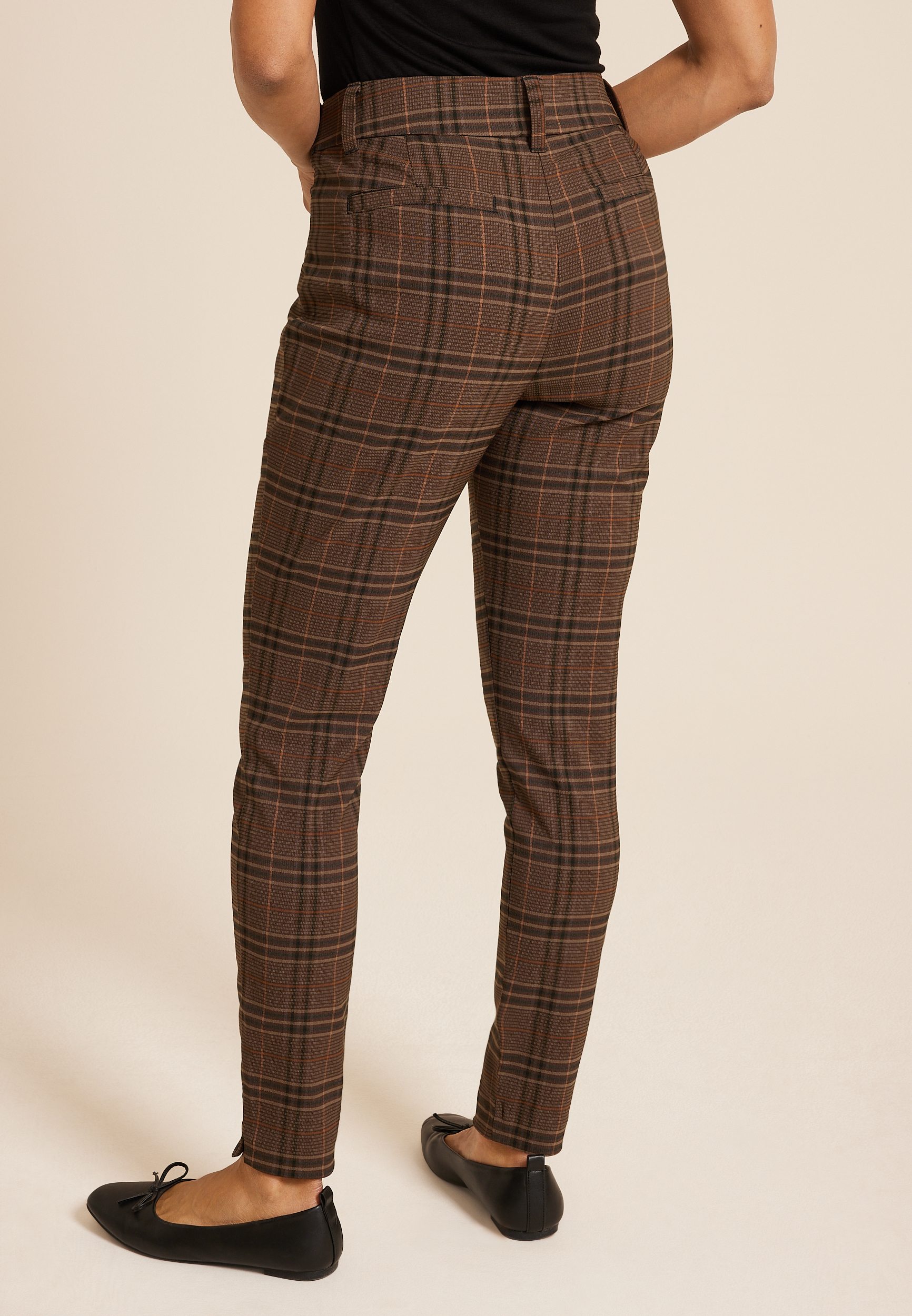 Bengaline Mid Rise Plaid Skinny Pant, BROWN COMBO, large