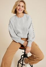 edgely&trade; Studded Sleeve Relaxed Fit Sweatshirt, C3348, small