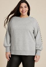Plus Size edgely&trade; Studded Sleeve Relaxed Fit Sweatshirt, C3348, small