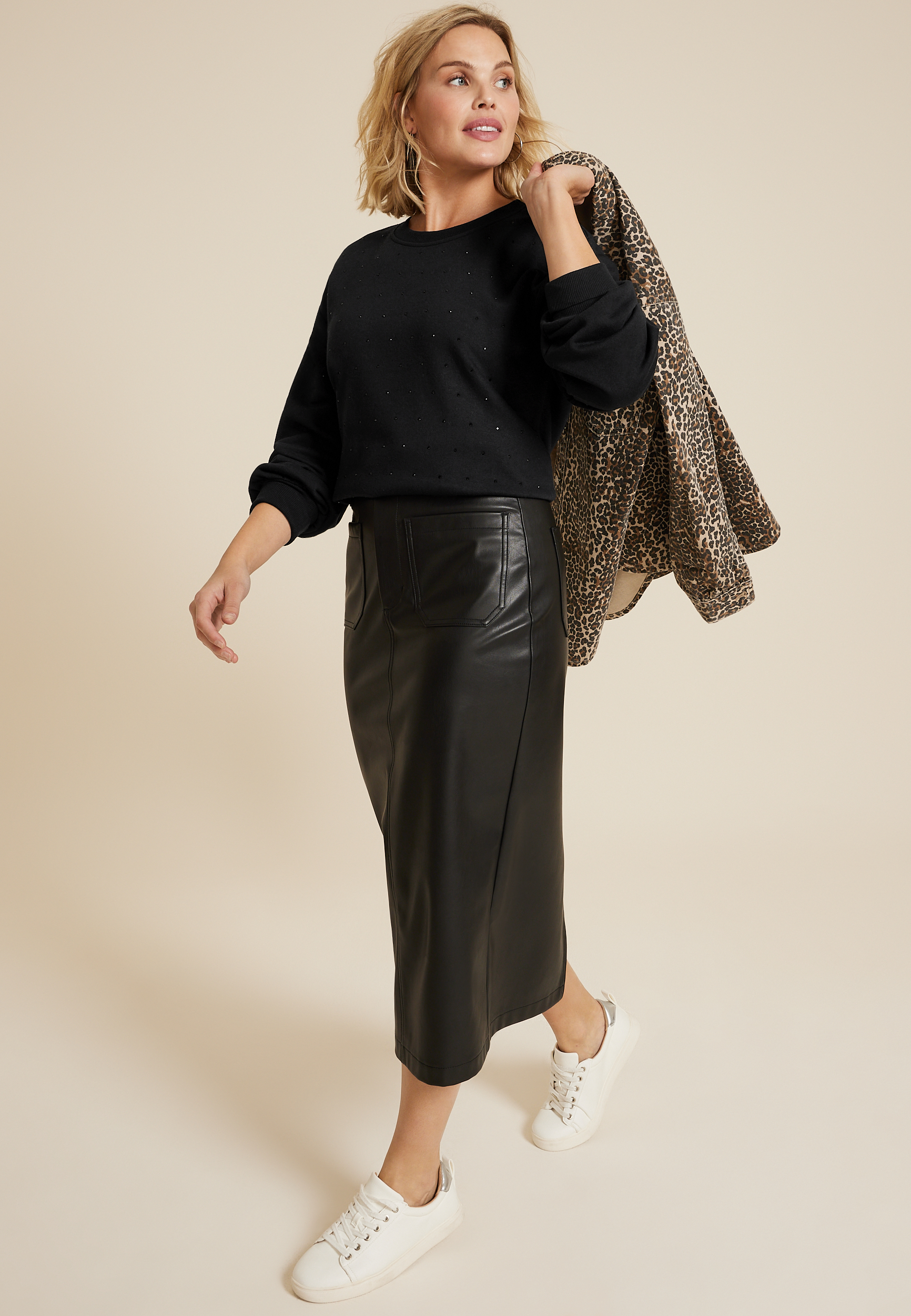 edgely&trade; Rhinestone Embellished Relaxed Fit Sweatshirt, C106, large