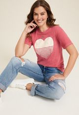 Striped Heart Relaxed Fit Graphic Tee, C3518, small