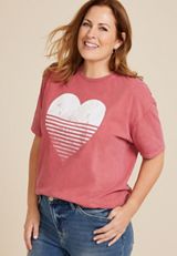 Plus Size Striped Heart Relaxed Fit Graphic Tee, C3518, small