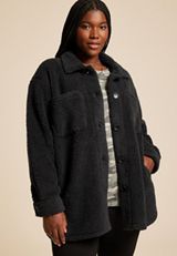 Plus Size Sherpa Shacket, BLACK, small