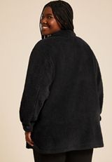 Plus Size Sherpa Shacket, BLACK, small