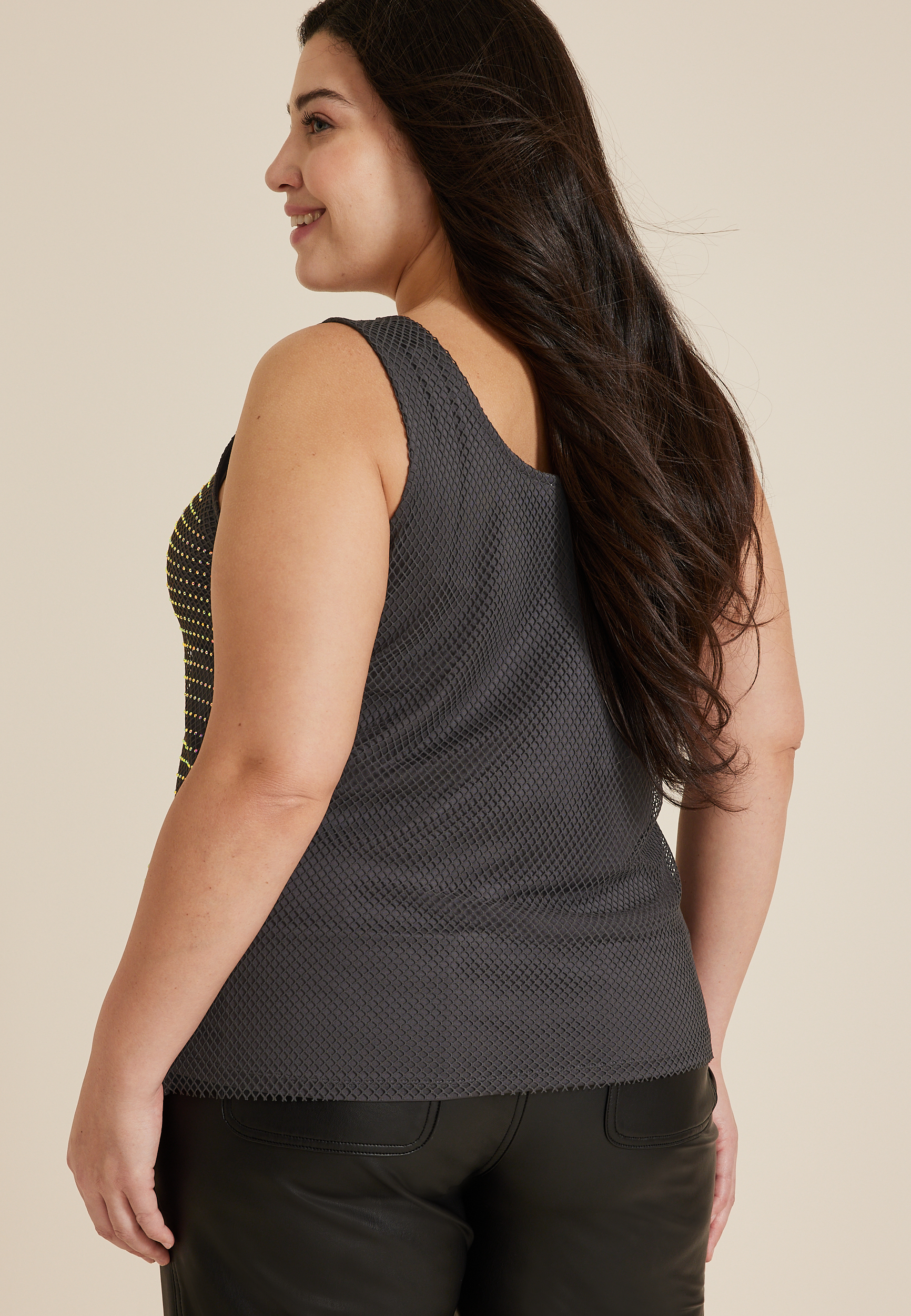 Plus Size Mesh Rhinestone Tank Top, C9764, large