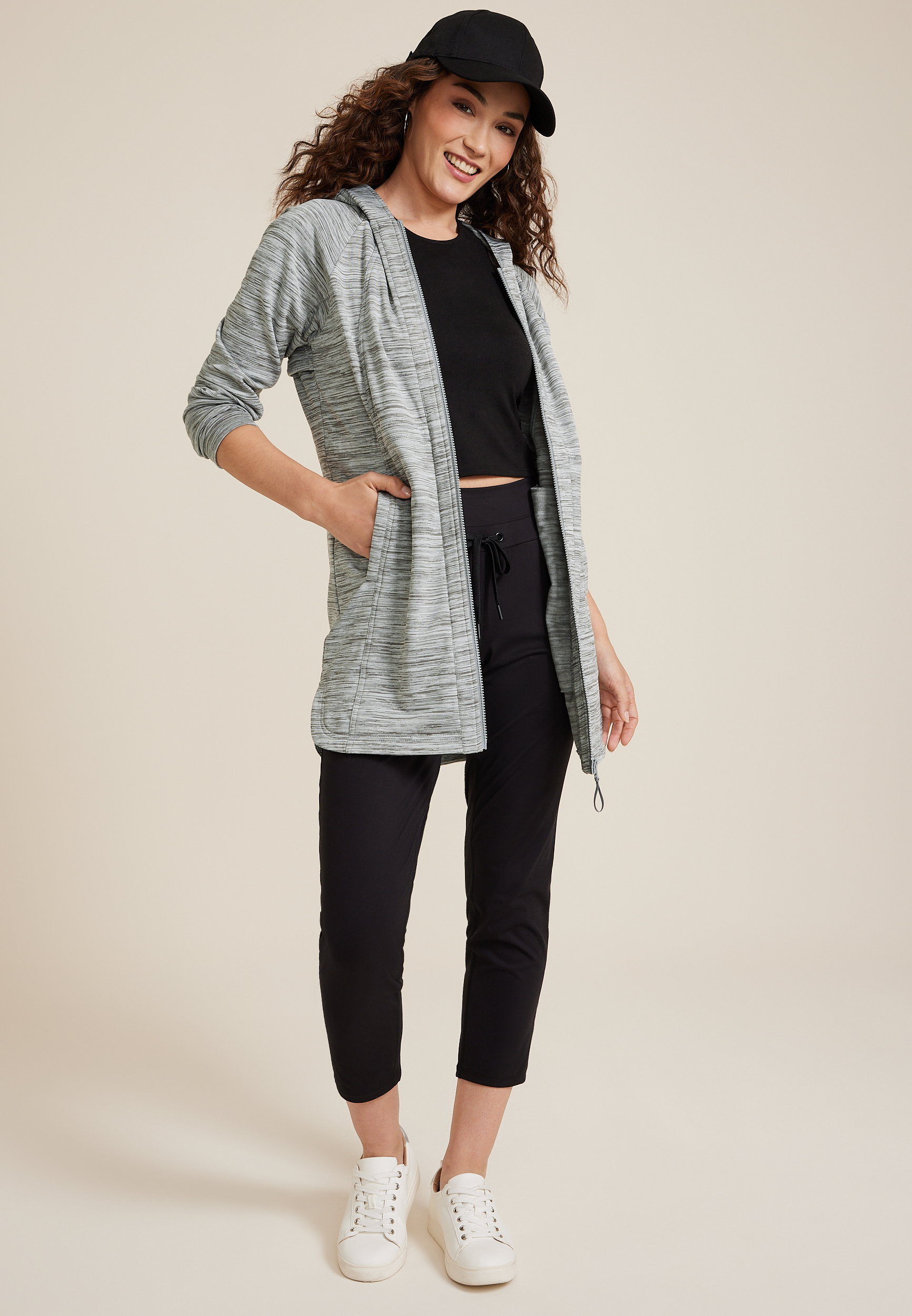 Athleisure Knit Long Jacket, C2820, large