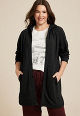Plus Size Athleisure Knit Long Jacket, C106, small