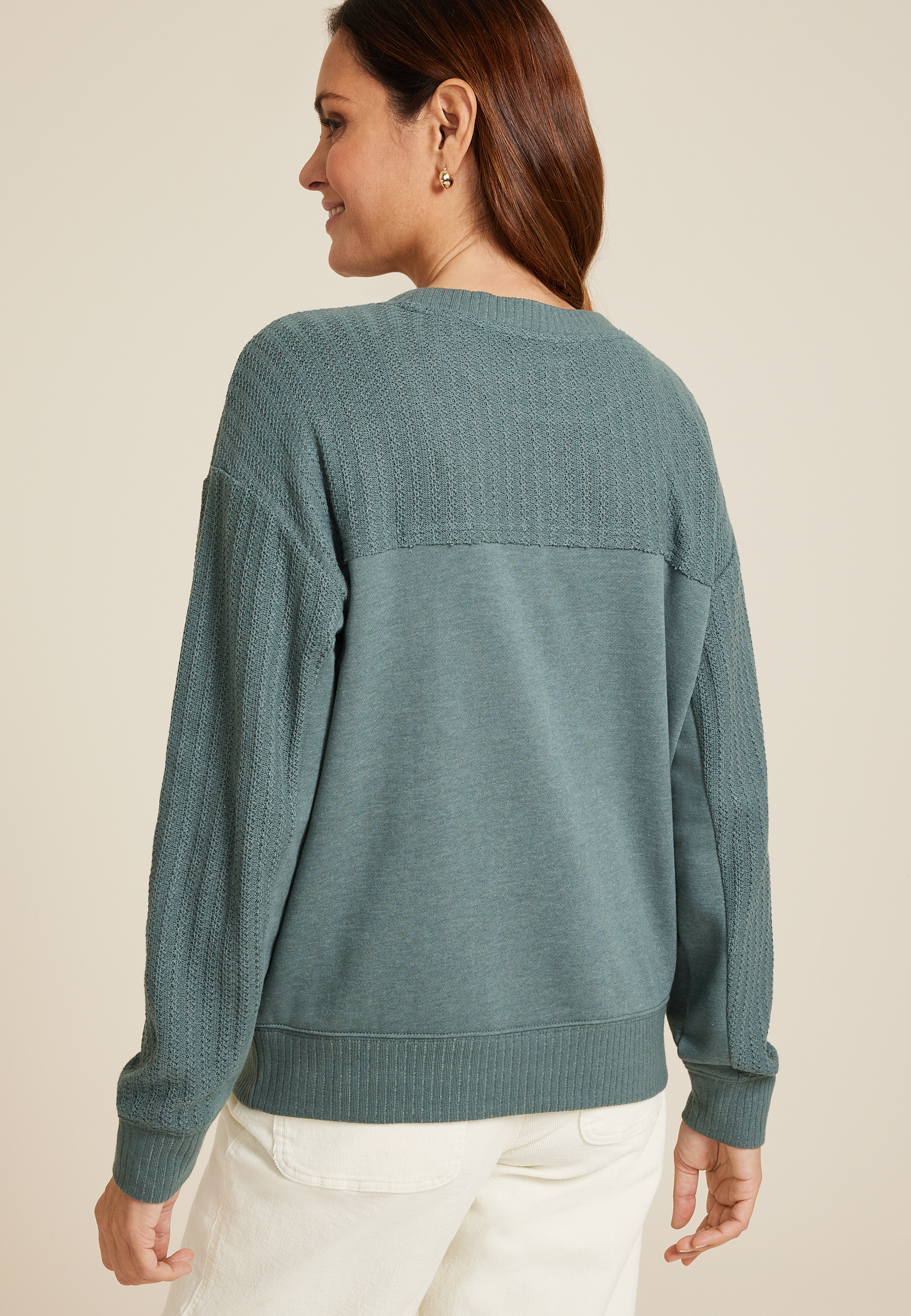 Knit Mixer Crew Neck Sweatshirt, GRANITE GREEN, large