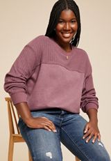 Plus Size Knit Mixer Crew Neck Sweatshirt, COCOA BLUSH, small