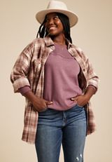 Plus Size Knit Mixer Crew Neck Sweatshirt, COCOA BLUSH, small