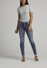 Silver Jeans Co.&reg; Suki Curvy Mid Rise Frayed Hem Skinny Jean, MEDIUM SANDBLAST, small