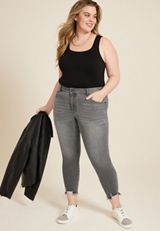 Plus Size KanCan&trade; Gray High Rise Ripped Hem Skinny Jean, , small