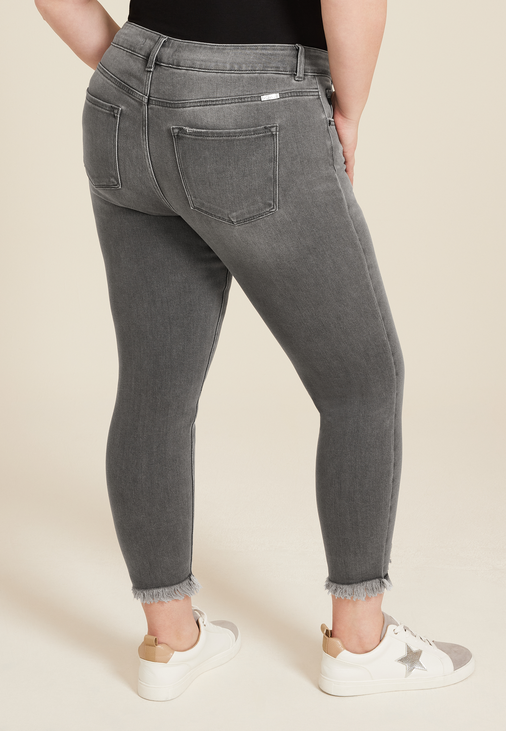 Plus Size KanCan&trade; Gray High Rise Ripped Hem Skinny Jean, , large