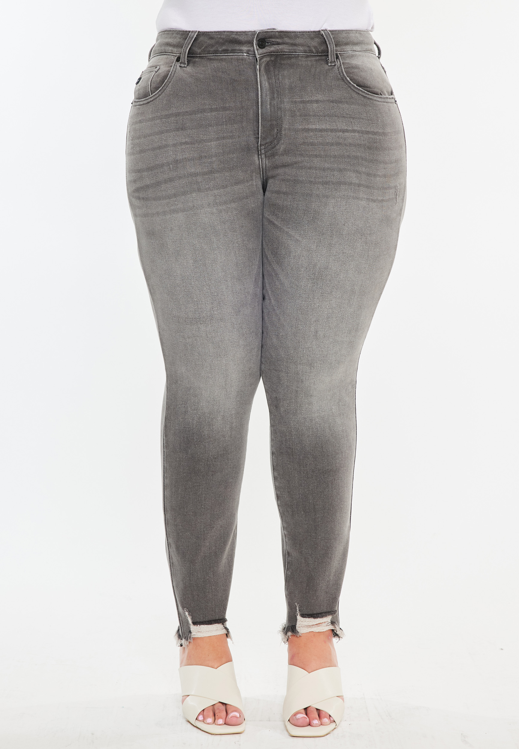 Plus Size KanCan&trade; Gray High Rise Ripped Hem Skinny Jean, , large