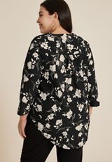 Plus Size 3/4 Sleeve V Neck Tunic Blouse, BLACK COMBO, small