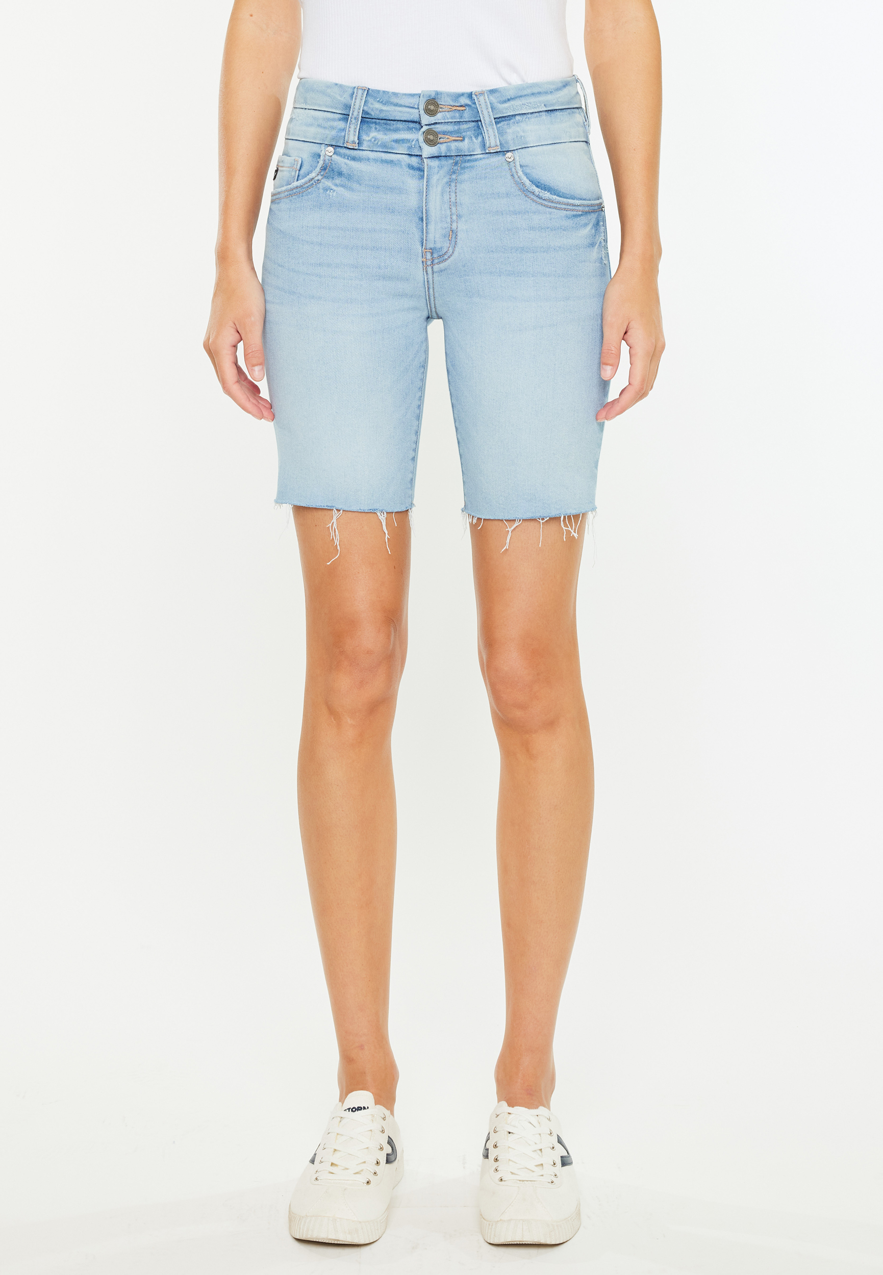 KanCan™ High Rise Stacked Waist Double Button 8in Bermuda Short