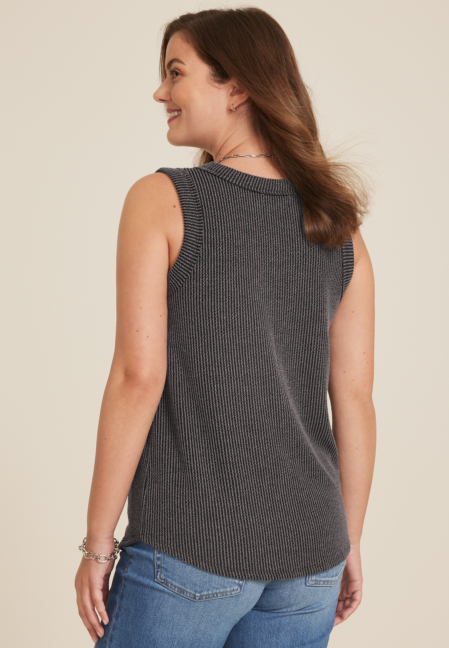 24/7 Wavy Ribbed High Neck Tank Top, C106, large