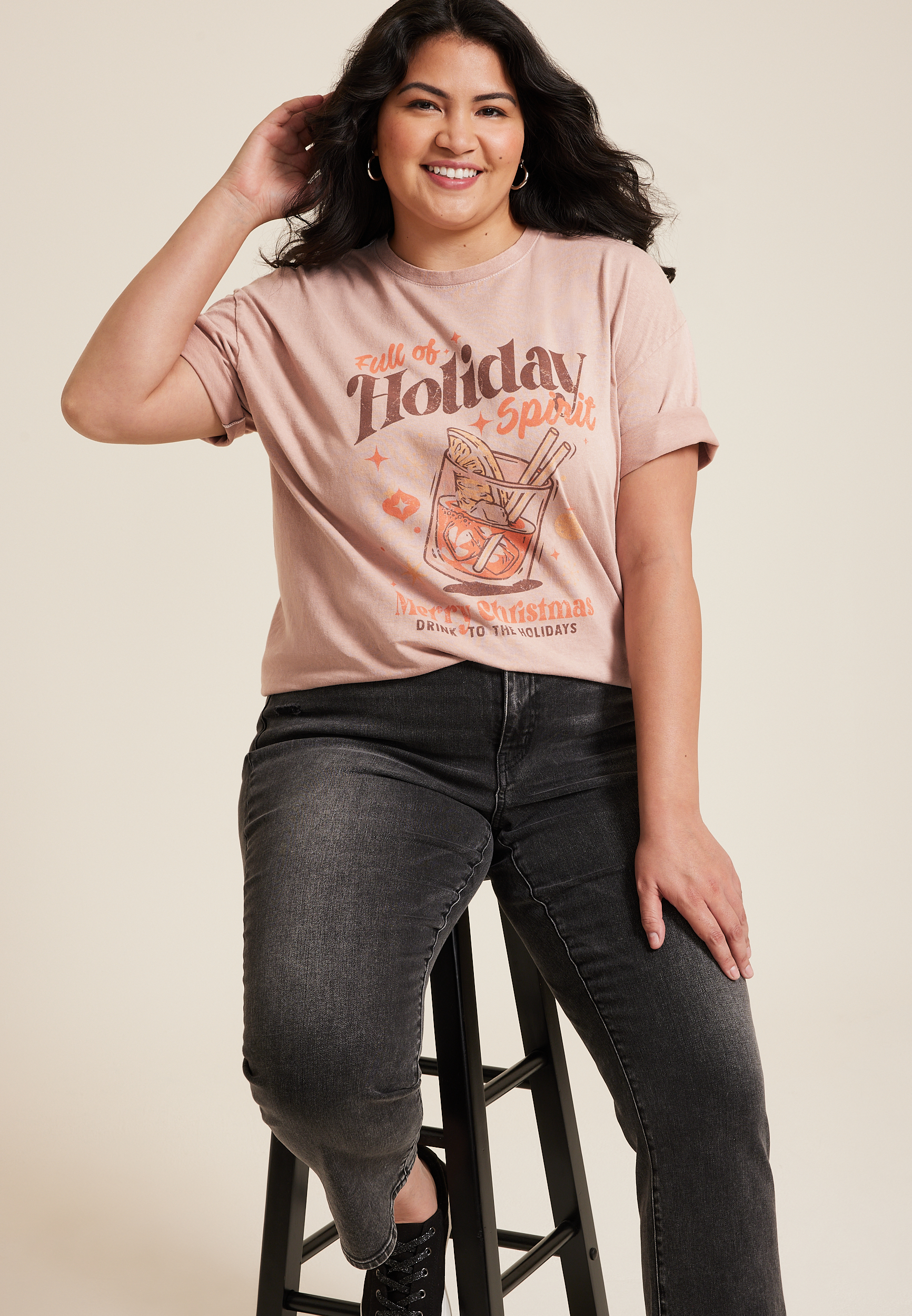 Plus Size Full Of The Holiday Spirit Relaxed Fit Graphic Tee, C9862, large